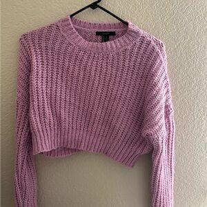 Forever 21 Pink Crew Neck Sweater Chunky Knit Cropped